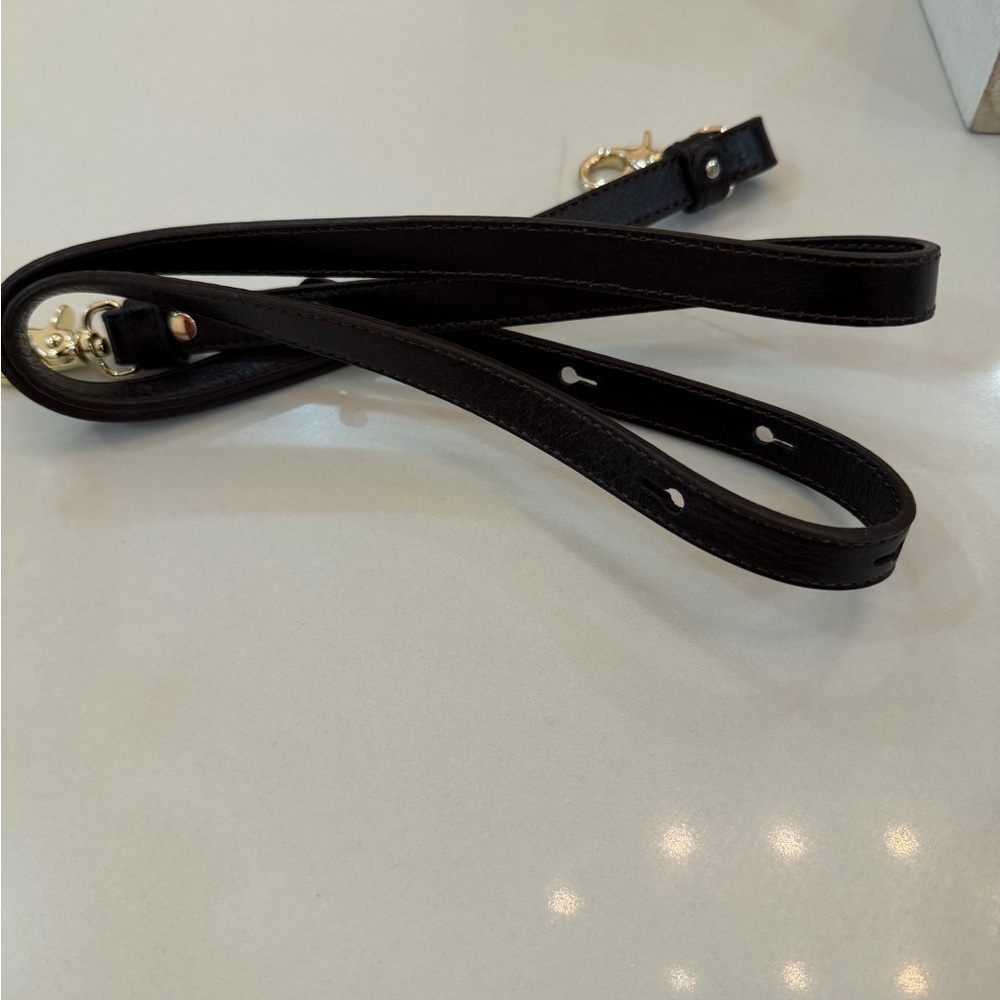 Brahmin Dark Brown Leather Purse Strap with Gold Accents